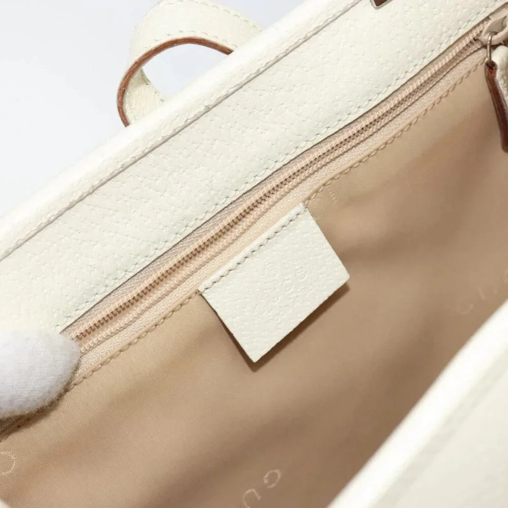 GUCCI Jackie Hand Bag Leather White Silver - Picture 14 of 16